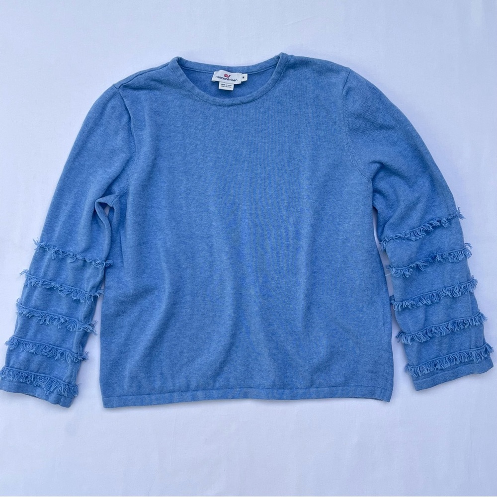 Vineyard Vines Sweater Womens Blue 100% Cotton Sleeve Fringe Casual Top Sweater
